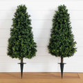 3' Artificial Boxwood Plant with Integrated Ground Stake UV Resistant Set of 2.